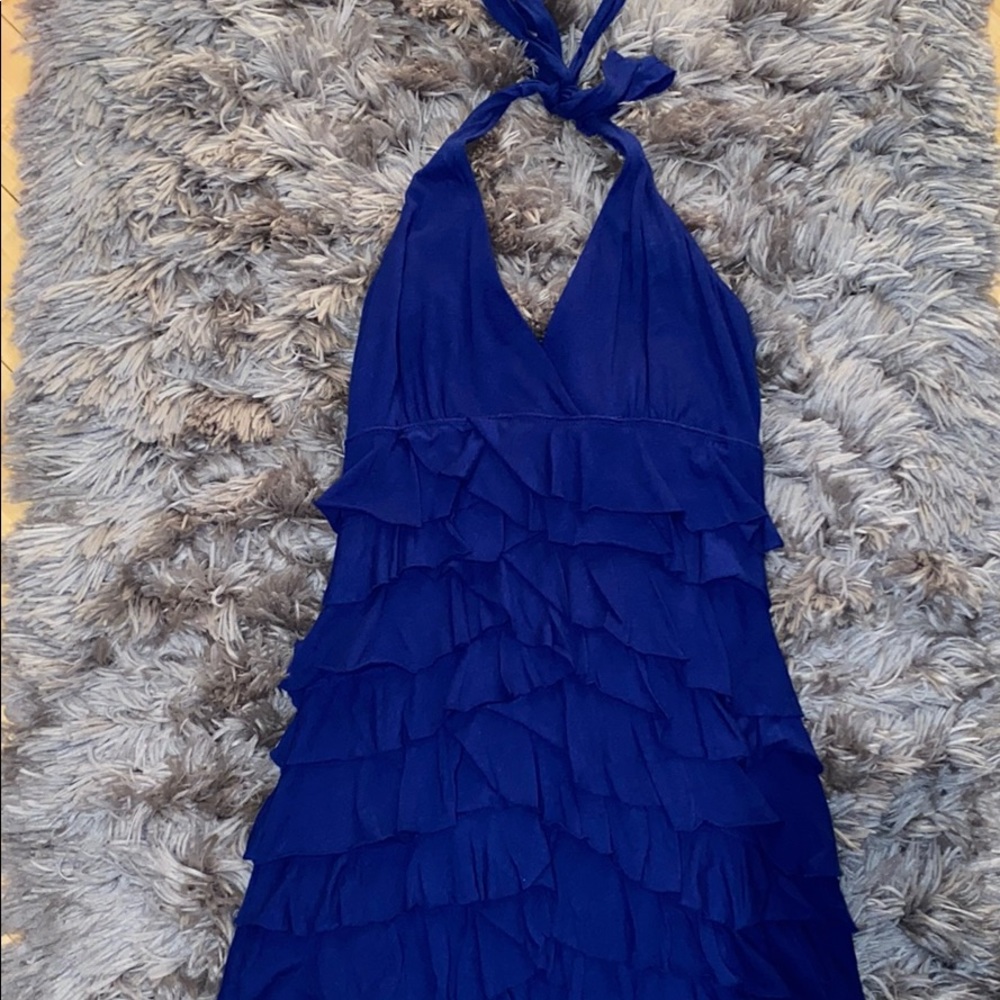 Express Ruffled Royal Blue Halter Dress-Very Soft!